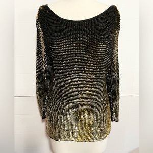 Alberto Makali vintage Sequin Sweater Xmas holiday party size L Black Gold